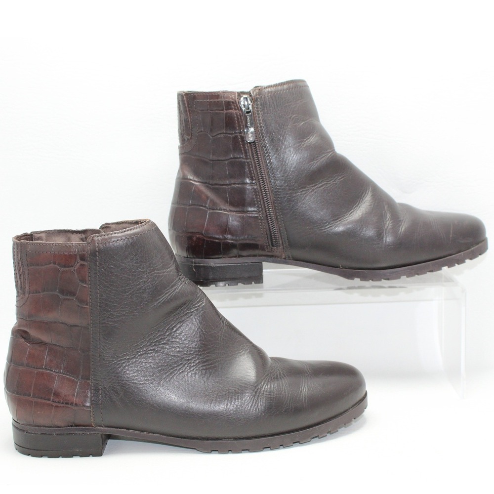 Easy Spirit Womens Brown Leather Croc Embossed Ankle Boots Side Zip‎ Size 8W